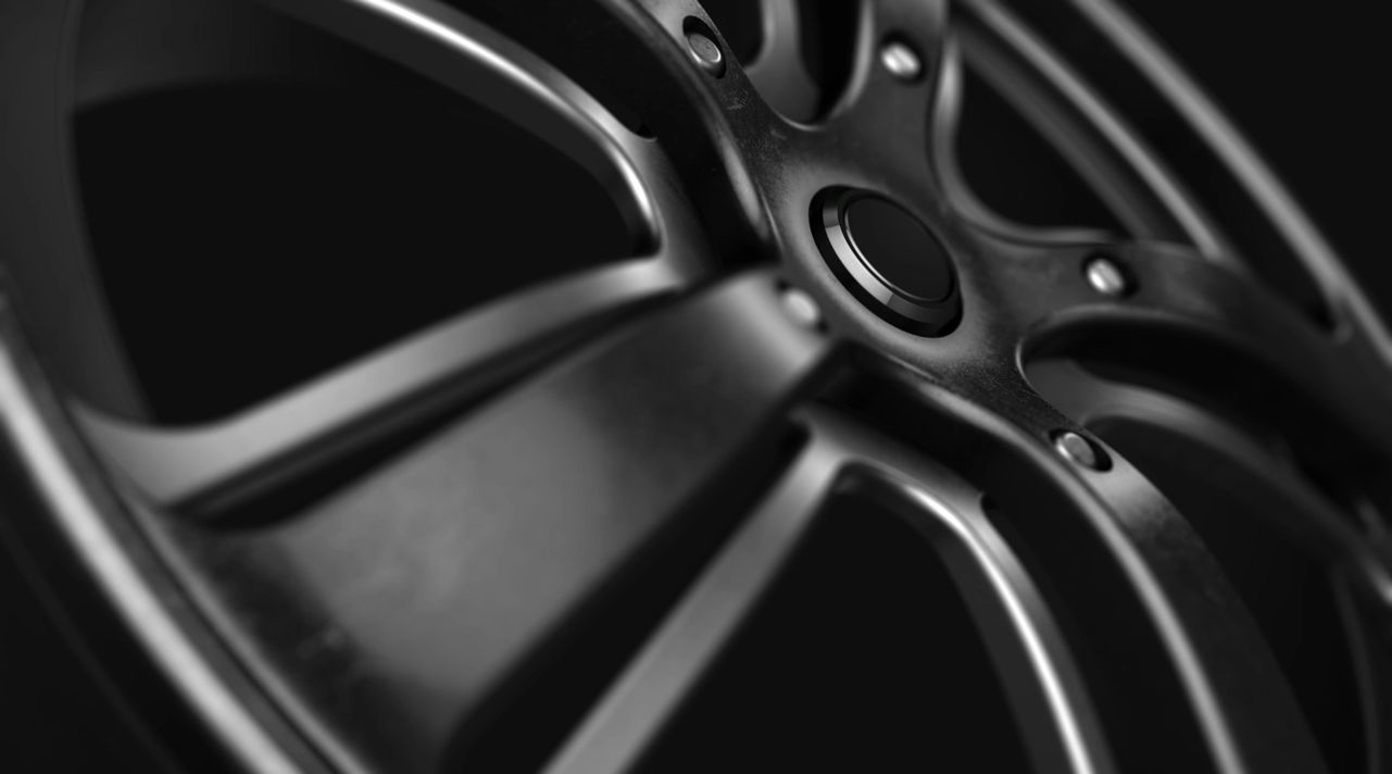 Close-up of an alloy wheel in the workshop